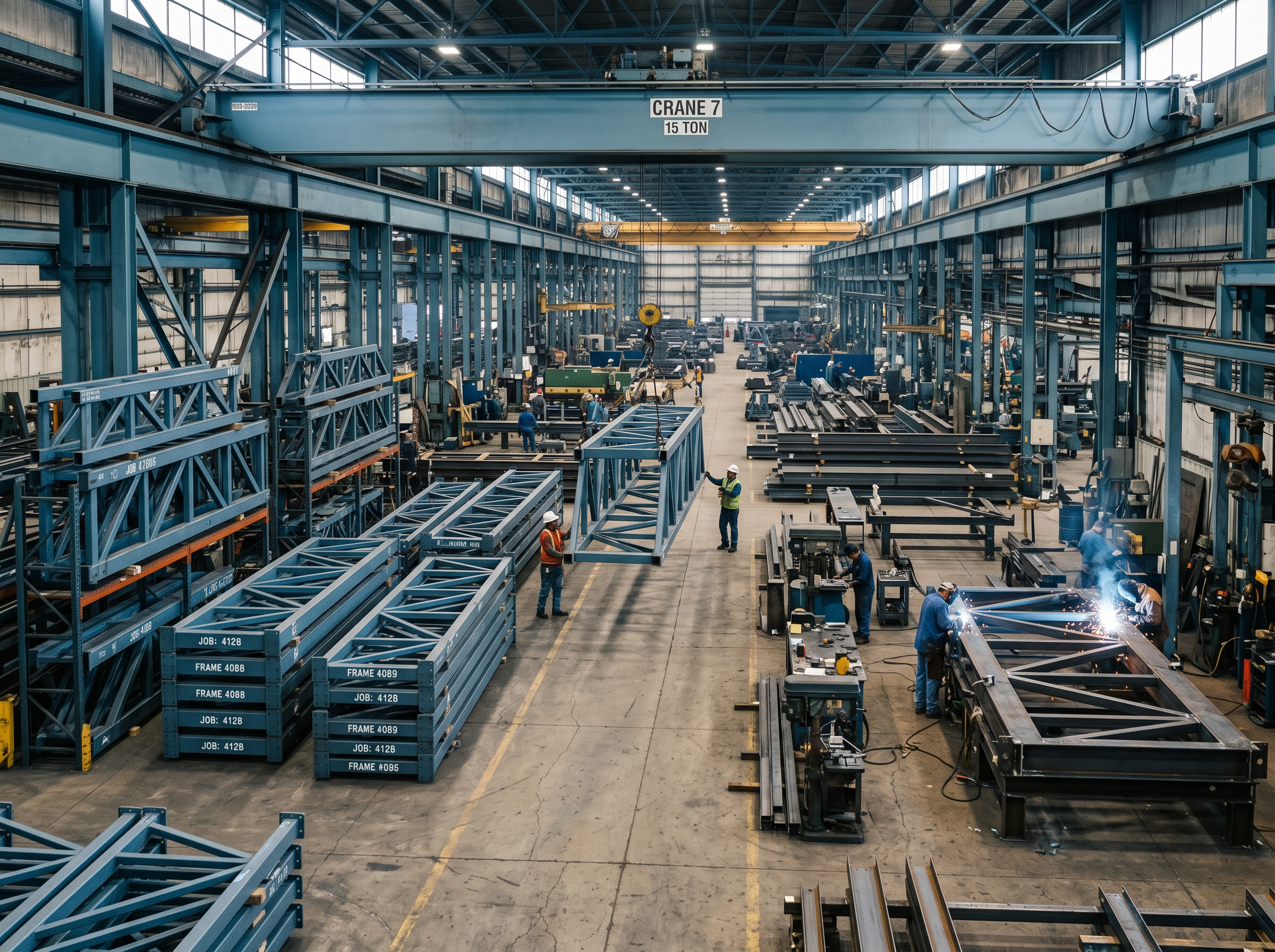 Production workshop manufacturing custom steel structures